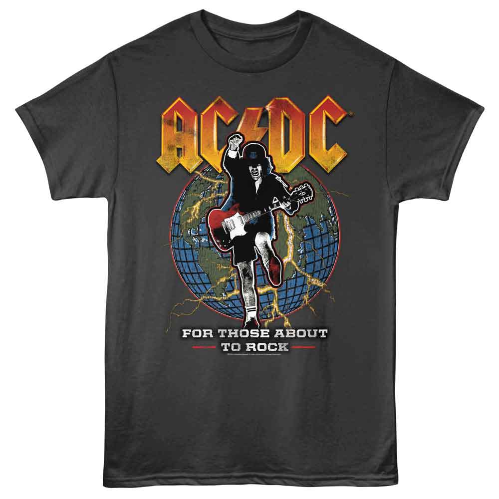ACDC - Globe Wings - Officially Licensed - Gray Solid Front Print Adult Short Sleeve T-Shirt