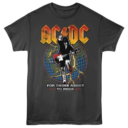 ACDC - Globe Wings - Officially Licensed - Gray Solid Front Print Adult Short Sleeve T-Shirt