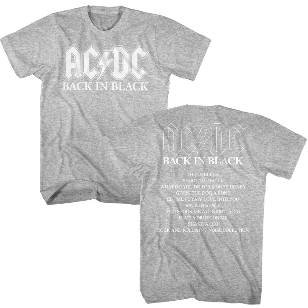 ACDC - Back In Black Album - American Classics - Heather Gray Adult Short Sleeve T-Shirt Style001