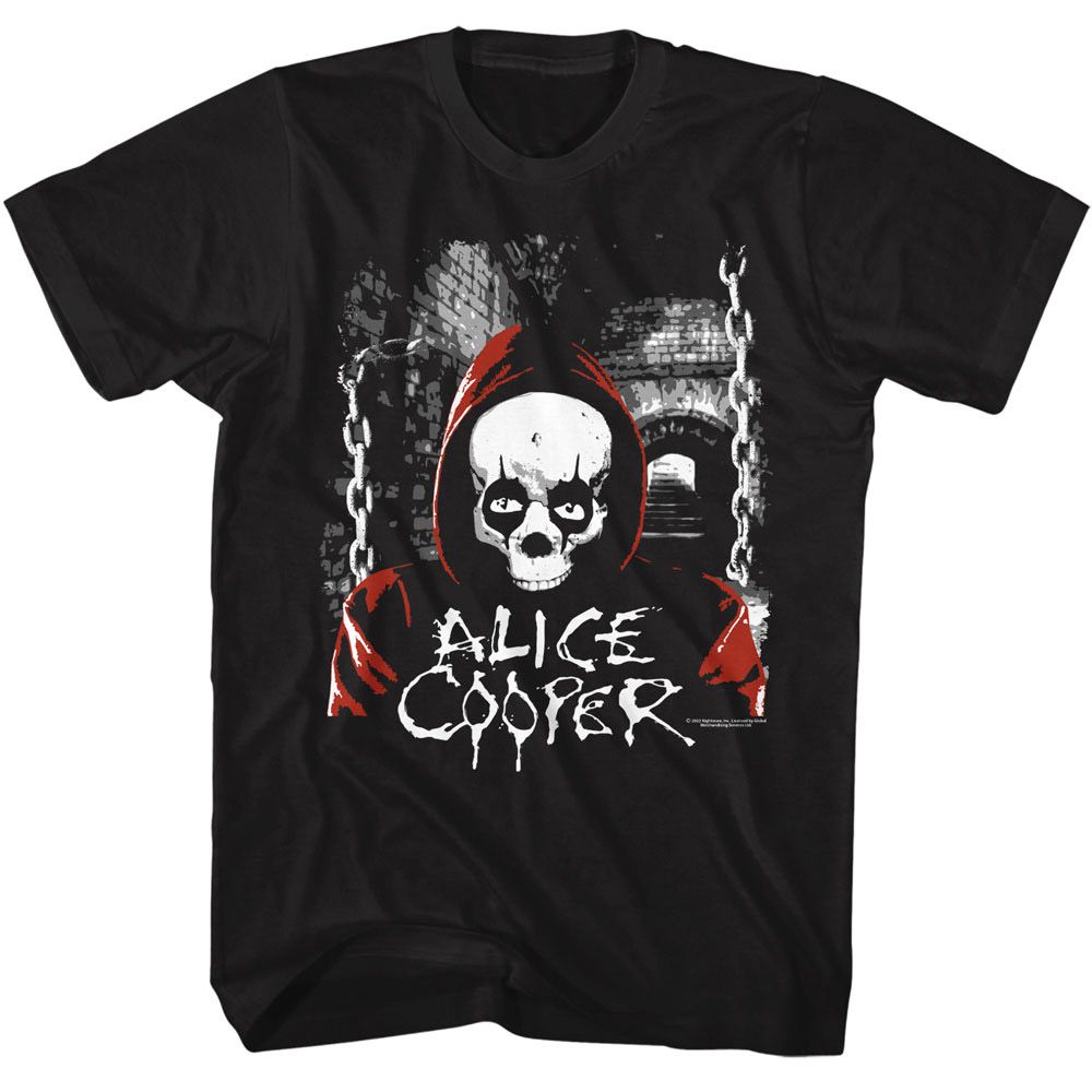 Alice Cooper - Hooded Skull - American Classics - Solid Black Adult Short Sleeve T-Shirt