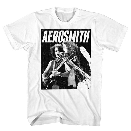 Aerosmith - Black & White - American Classics - Solid White Adult Short Sleeve T-Shirt
