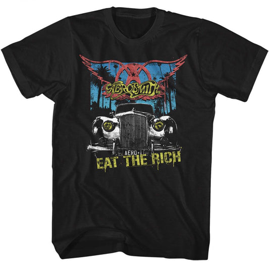 Aerosmith - Eat The Rich Car - American Classics - Solid Black Adult Short Sleeve T-Shirt