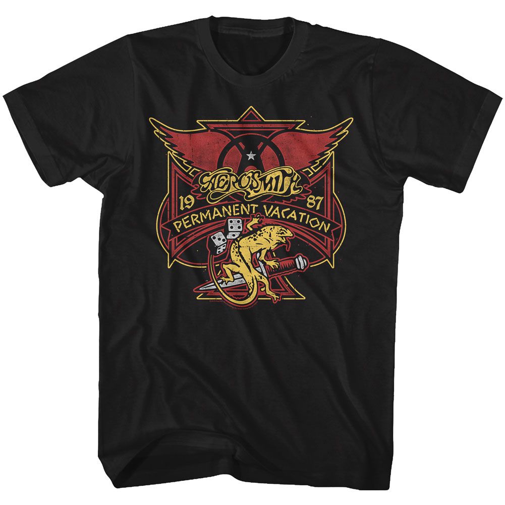 Aerosmith - Permanent Vacay Lizard - American Classics - Solid Black Adult Short Sleeve T-Shirt