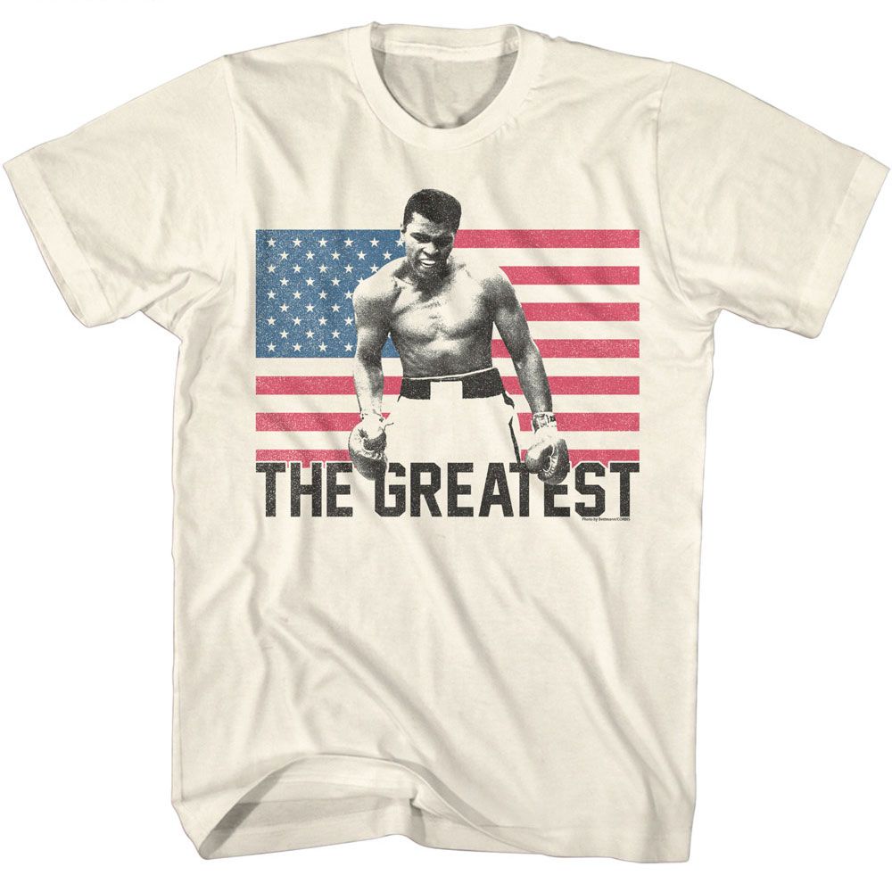 Muhammad Ali - Flag The Greatest - American Classics - Solid Off-White Adult Short Sleeve T-Shirt (Image 1)