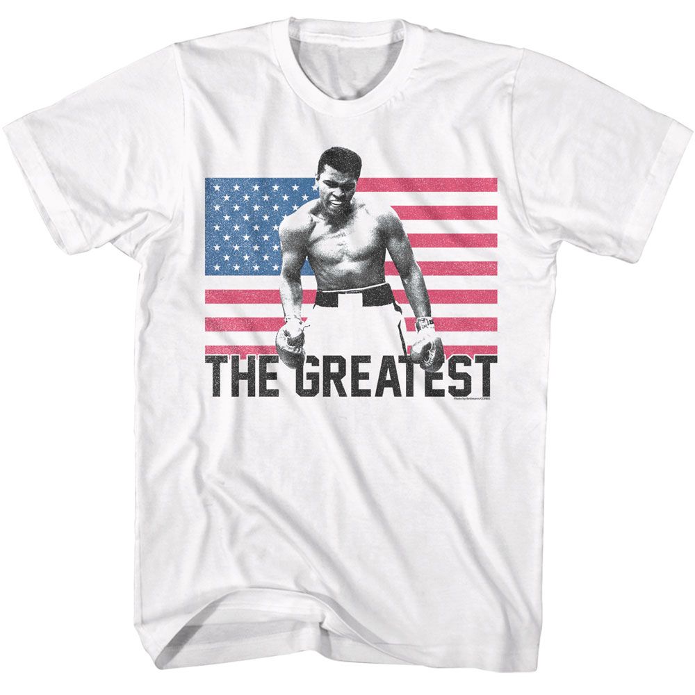 Muhammad Ali - Flag The Greatest - American Classics - Solid White Adult Short Sleeve T-Shirt (Image 1)