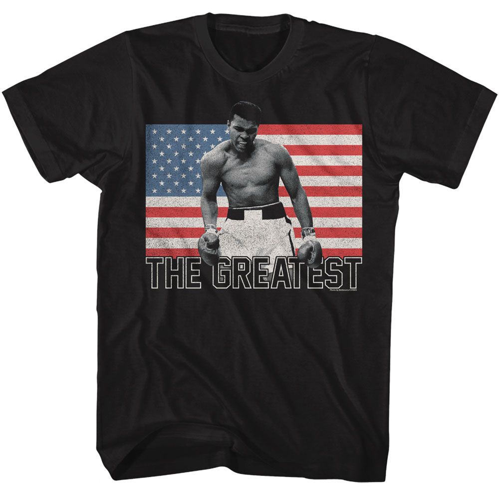 Muhammad Ali - Flag The Greatest - American Classics - Solid Black Adult Short Sleeve T-Shirt (Image 1)