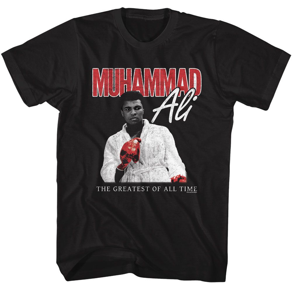 Muhammad Ali - Red Glove Stare - American Classics - Solid Black Adult Short Sleeve T-Shirt (Image 1)