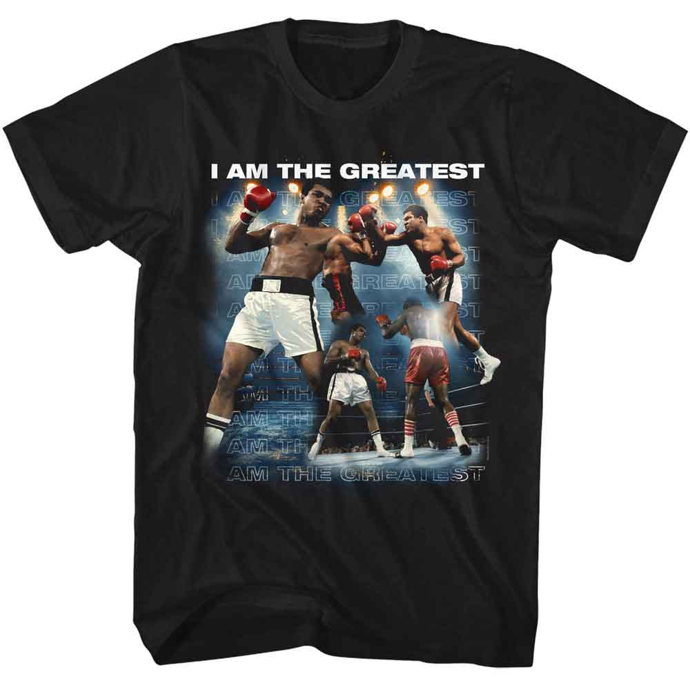 Muhammad Ali - I Am The Greatest Collage - American Classics - Black Solid Adult Short Sleeve T-Shirt (Image 1)