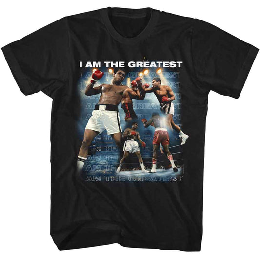 Muhammad Ali - I Am The Greatest Collage - American Classics - Black Solid Adult Short Sleeve T-Shirt (Image 1)