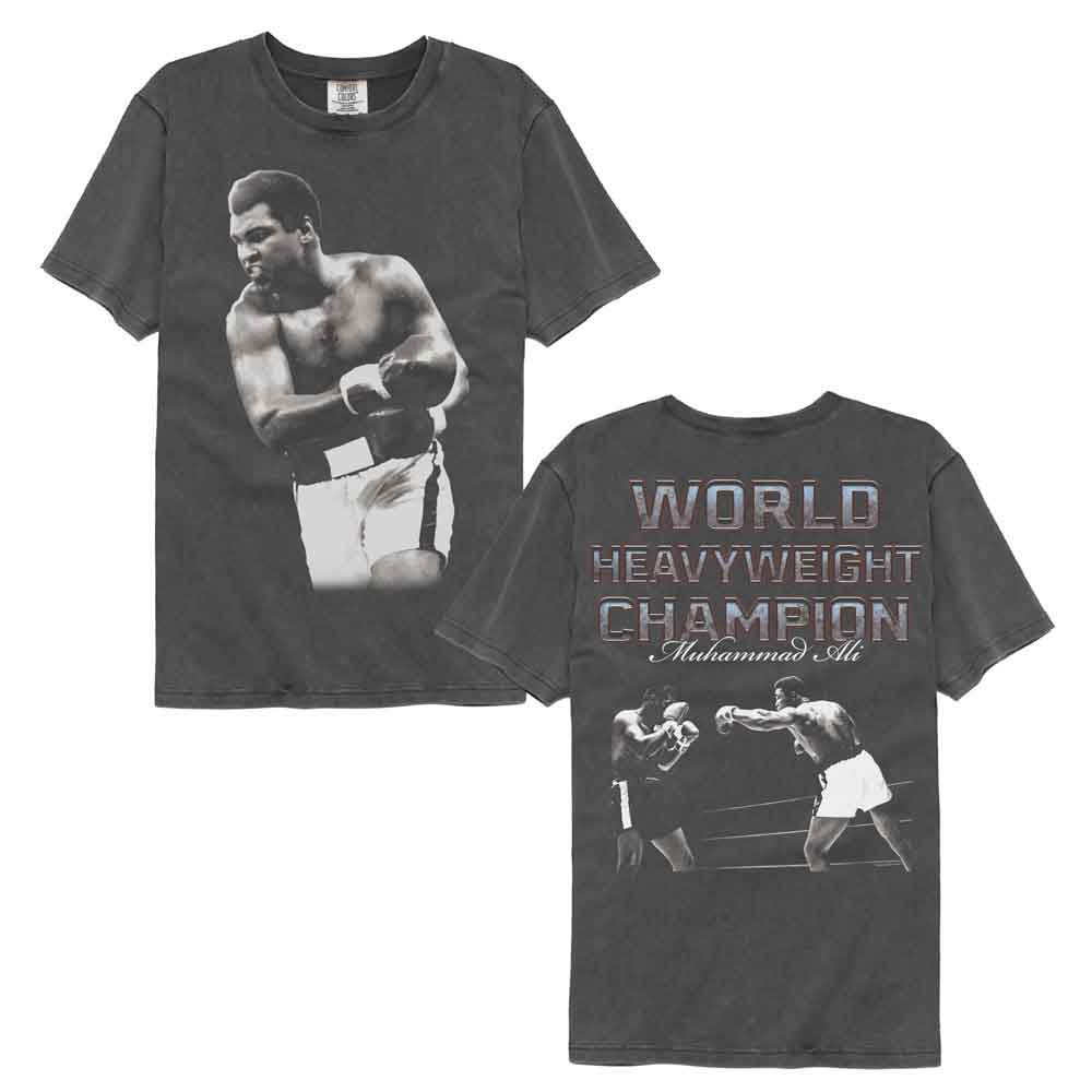 Muhammad Ali - World Champ Shadows - American Classics - Gray Solid Adult Short Sleeve Comfort Color T-Shirt (Image 1)