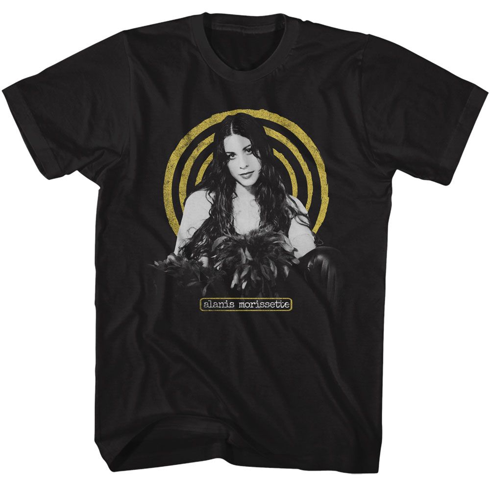 Alanis Morissette - Yellow Spiral - American Classics - Solid Black Adult Short Sleeve T-Shirt