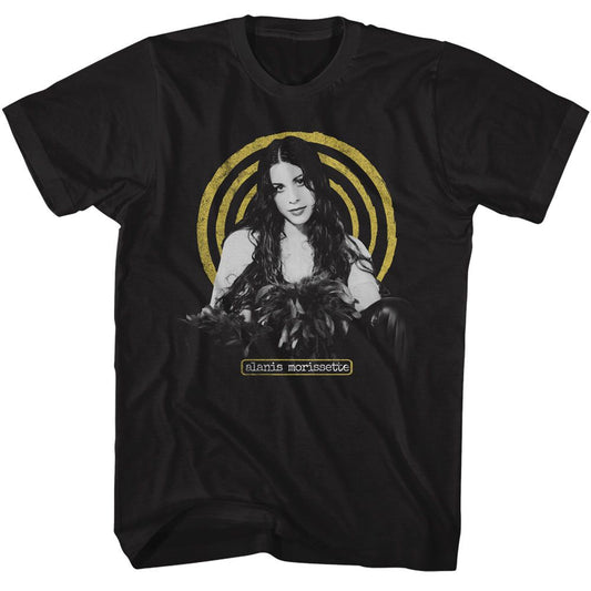 Alanis Morissette - Yellow Spiral - American Classics - Solid Black Adult Short Sleeve T-Shirt