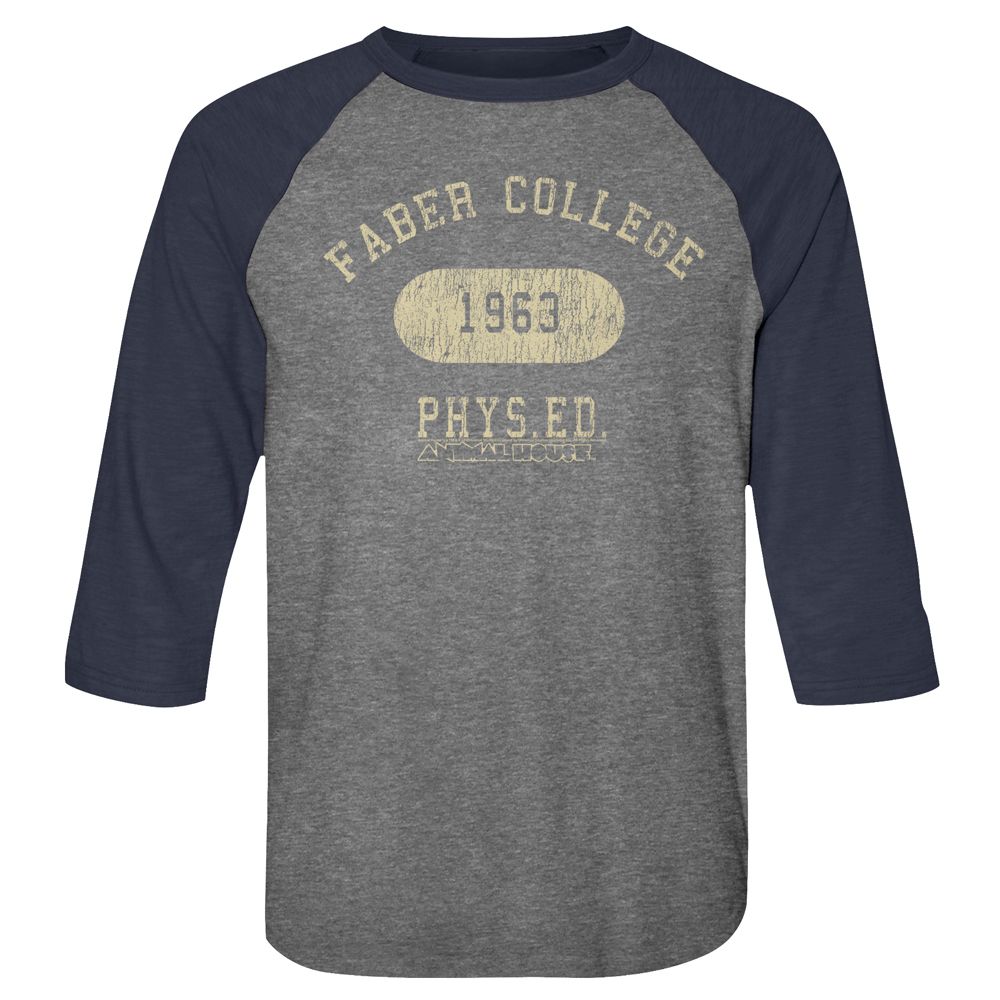 Animal House - Faber Phys Ed - 3/4 Sleeve - Heather - Adult - Raglan Shirt - clothing by TeeHivey.com