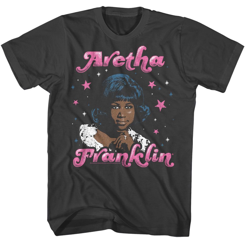 Aretha Franklin - Stars - American Classics - Solid Gray Adult Short Sleeve T-Shirt - clothing by TeeHivey.com (Image 1)