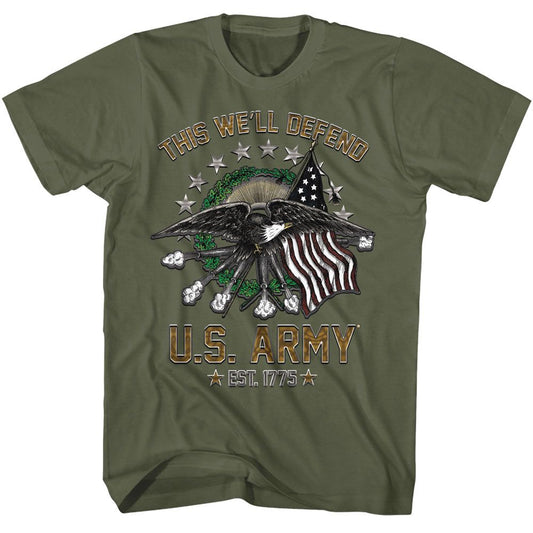 US Army - This We Will Defend - American Classics - Solid Green Adult Short Sleeve T-Shirt (Image 1)