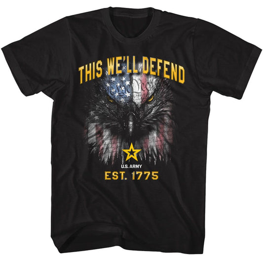 US Army - This Well Defend - American Classics - Solid Black Adult Short Sleeve T-Shirt - clothing by TeeHivey.com (Image 1)