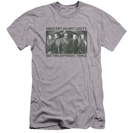 Arrow Not Guilty Premium Bella Canvas Slim Fit Mens T Shirt Athletic Heather - clothing by TeeHivey.com (Image 1)