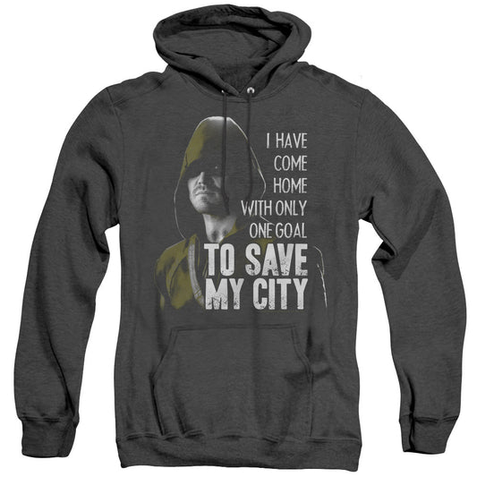 Arrow Save My City Mens Heather Hoodie Black - clothing by TeeHivey.com (Image 1)