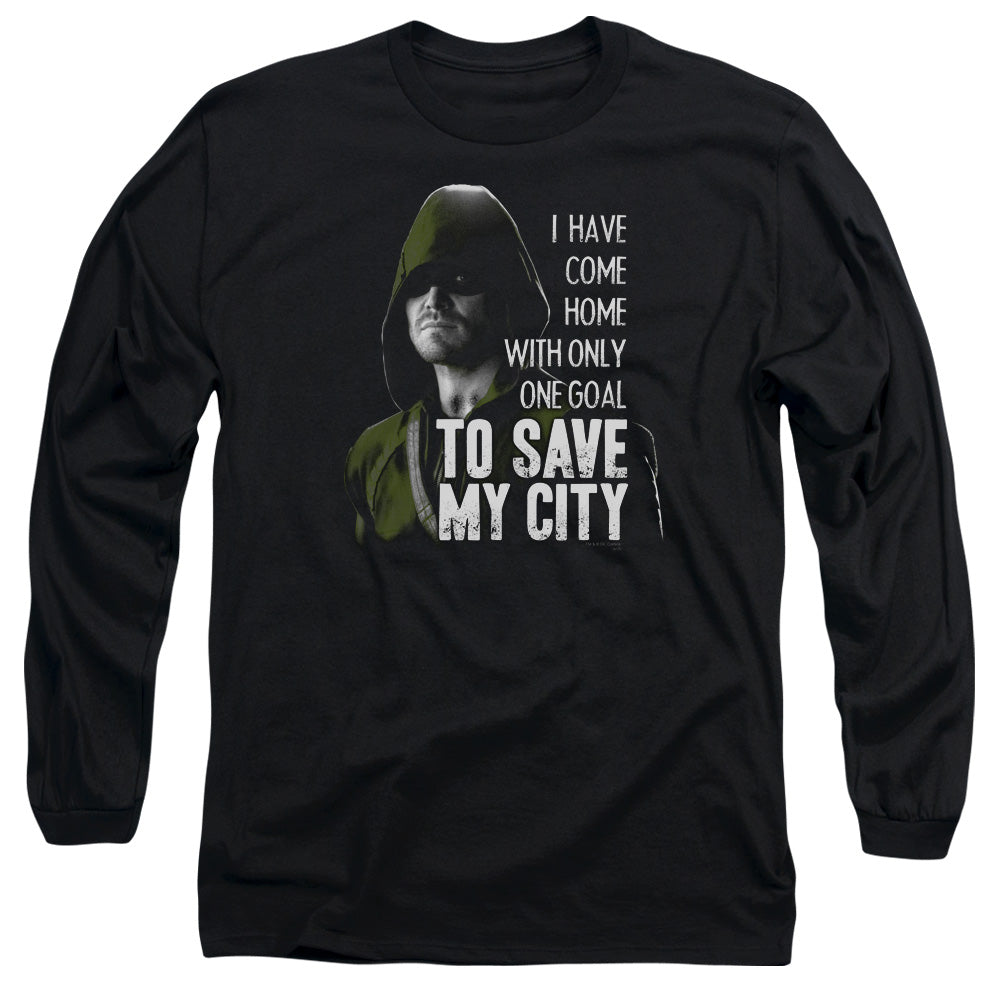 Arrow Save My City Mens Long Sleeve Shirt Black - clothing by TeeHivey.com (Image 2)