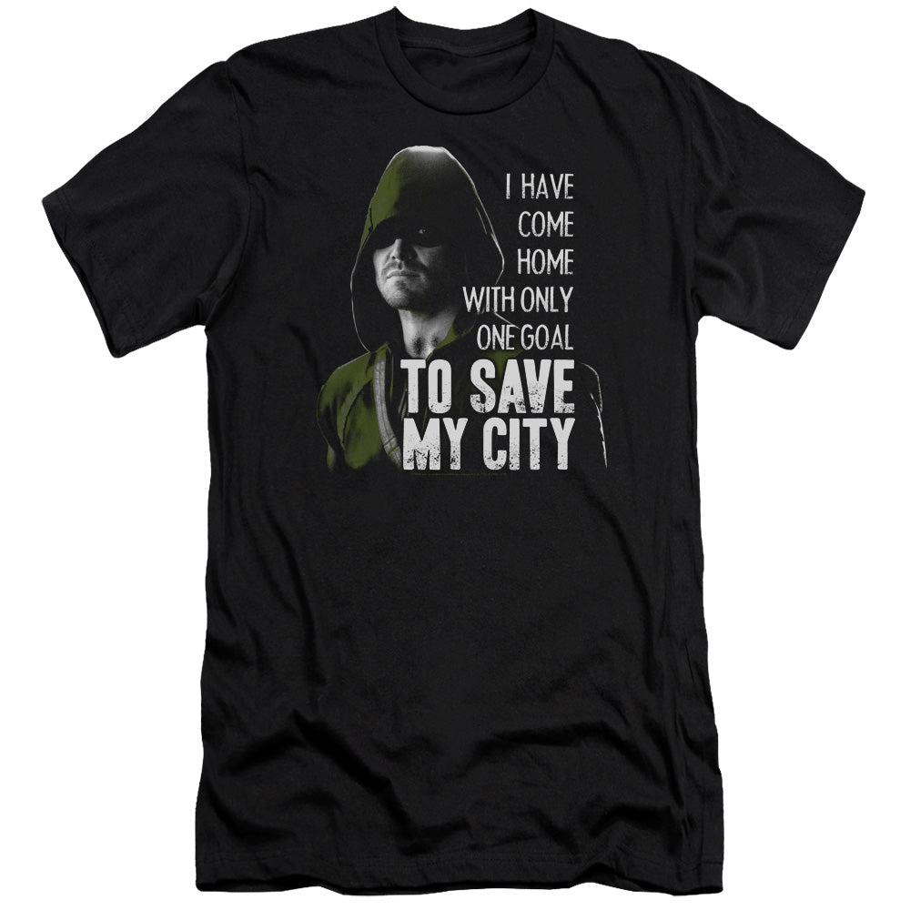 Arrow Save My City Premium Bella Canvas Slim Fit Mens T Shirt Black - clothing by TeeHivey.com (Image 2)