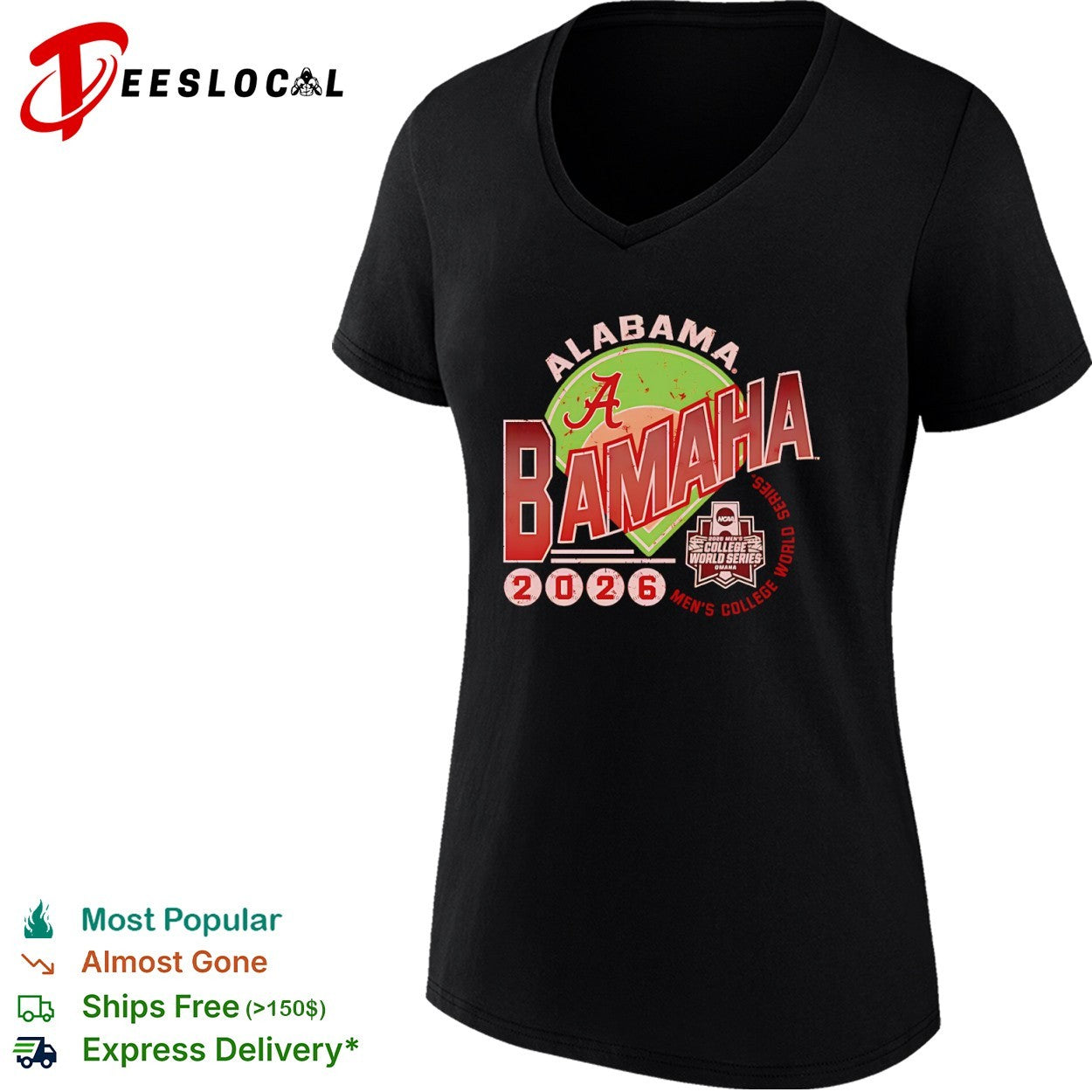 Alabama Crimson Tide 2026 Men’s College World Series Omaha baseball shirt