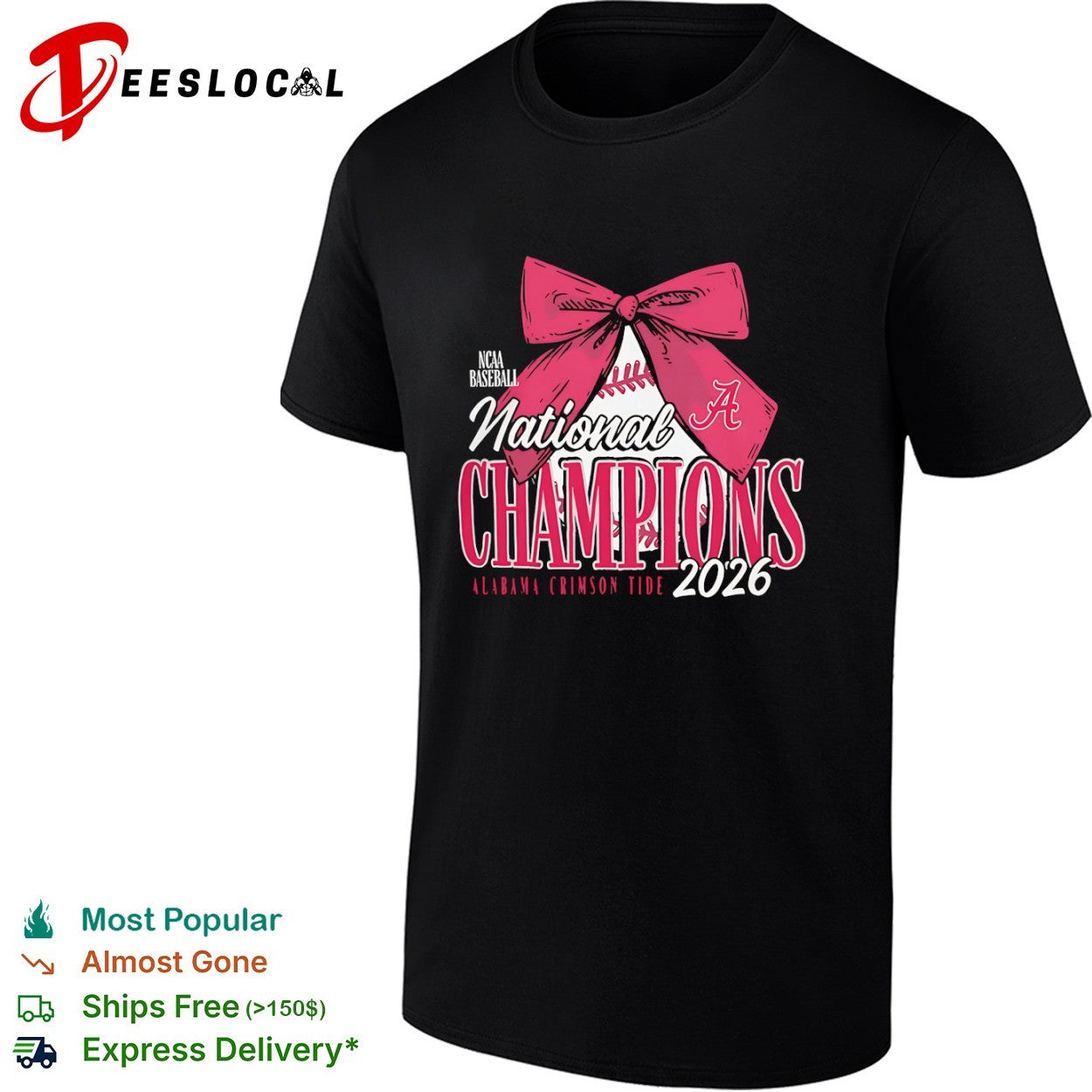 Alabama Crimson Tide NCAA Baseball National Champions 2026 Bow shirt