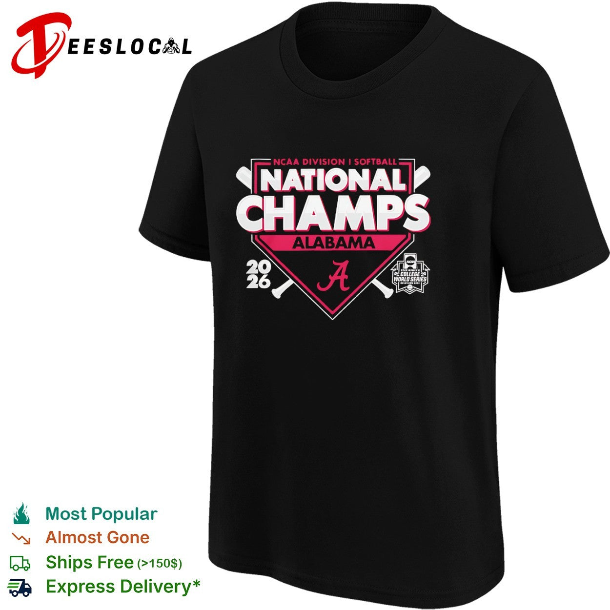 Alabama Crimson Tide NCAA Division I Softball National Champs 2026 World Series shirt