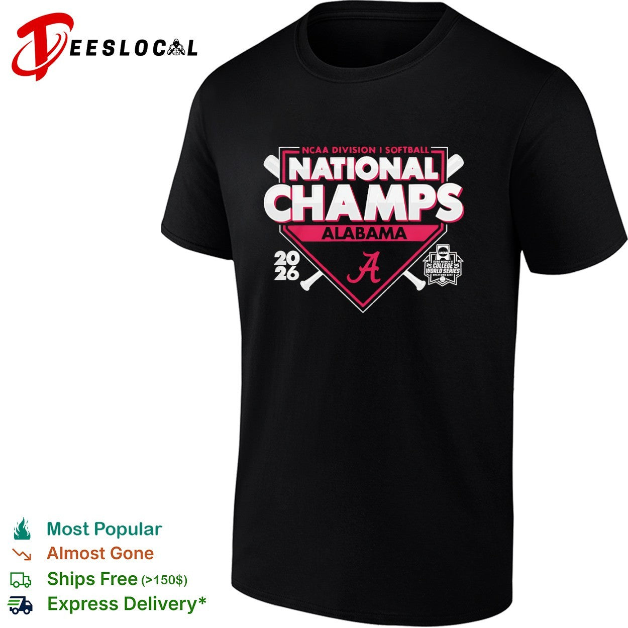 Alabama Crimson Tide NCAA Division I Softball National Champs 2026 World Series shirt