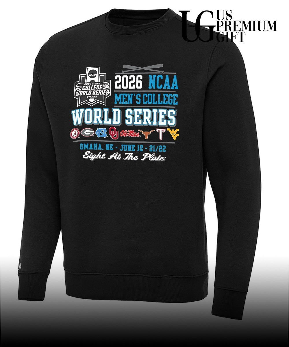 Alabama Georgia North Carolina Oklahoma Ole Miss Texas Tech West Virginia 2026 NCAA Men’s College World Series Eight at the Plate shirt