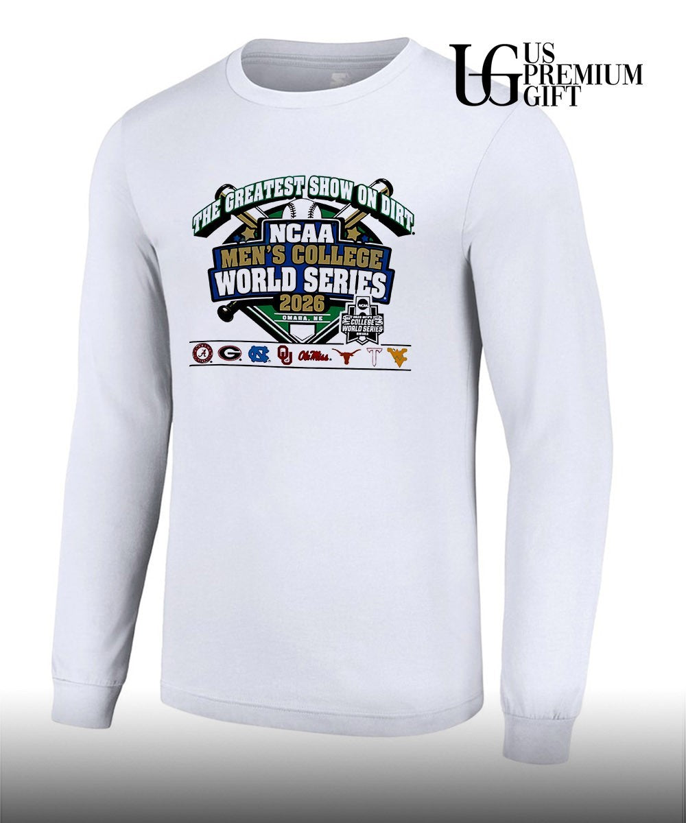 Alabama Georgia North Carolina Oklahoma Ole Miss Texas Texas Tech West Virginia NCAA Men’s College World Series 2026 The Greatest Show on Dirt shirt