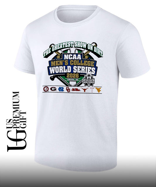 Alabama Georgia North Carolina Oklahoma Ole Miss Texas Texas Tech West Virginia NCAA Men’s College World Series 2026 The Greatest Show on Dirt shirt