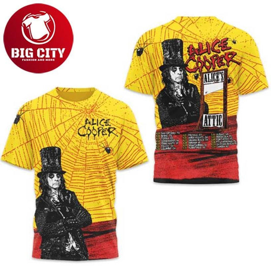 Alice Cooper Alice’s Attic Vintage Tour All Over Print Yellow Two Sided Shirt