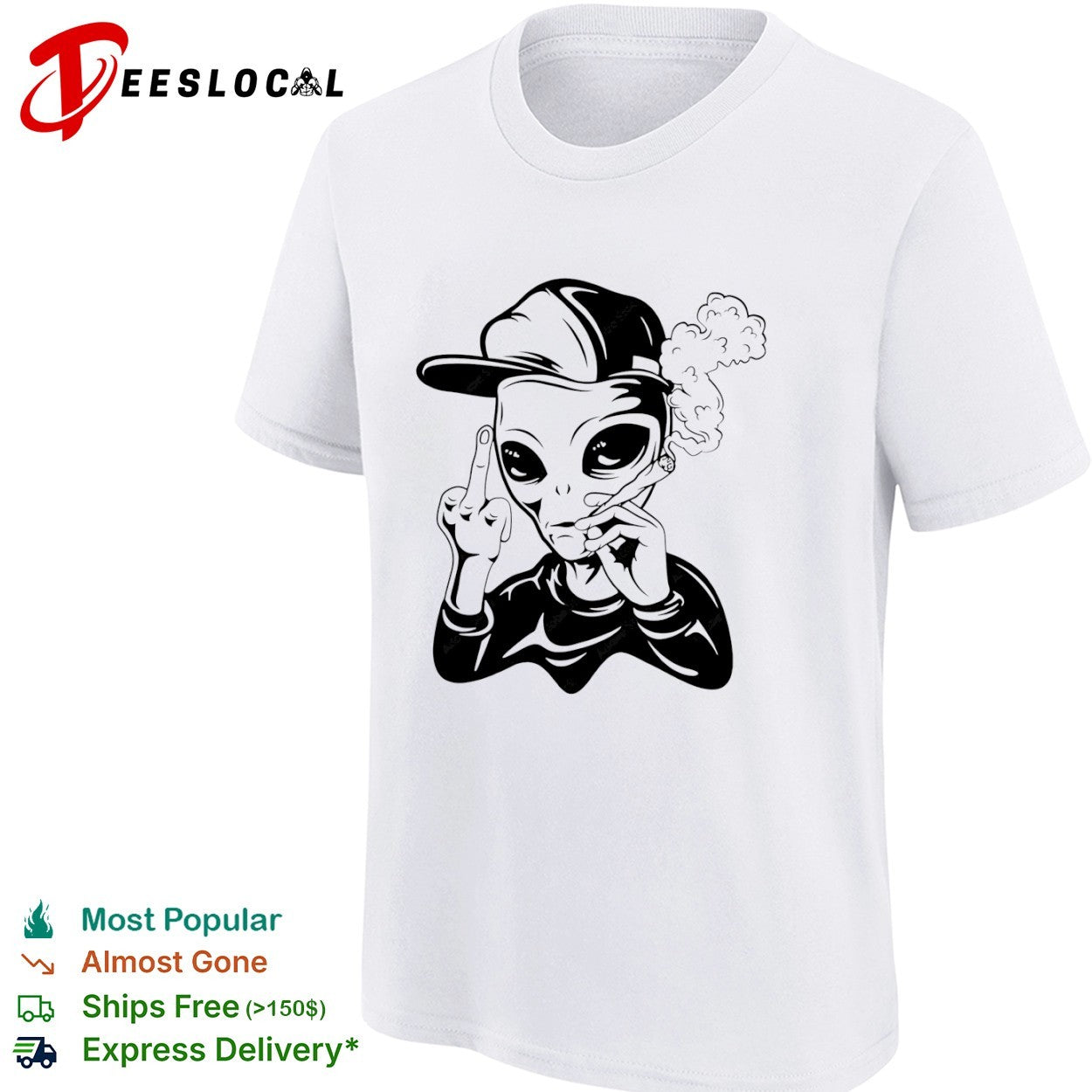 Alien smoking weed flipping off middle finger rap shirt