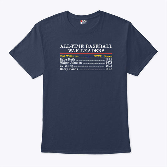 All-Time Baseball War Leaders Ted Williams T Shirt