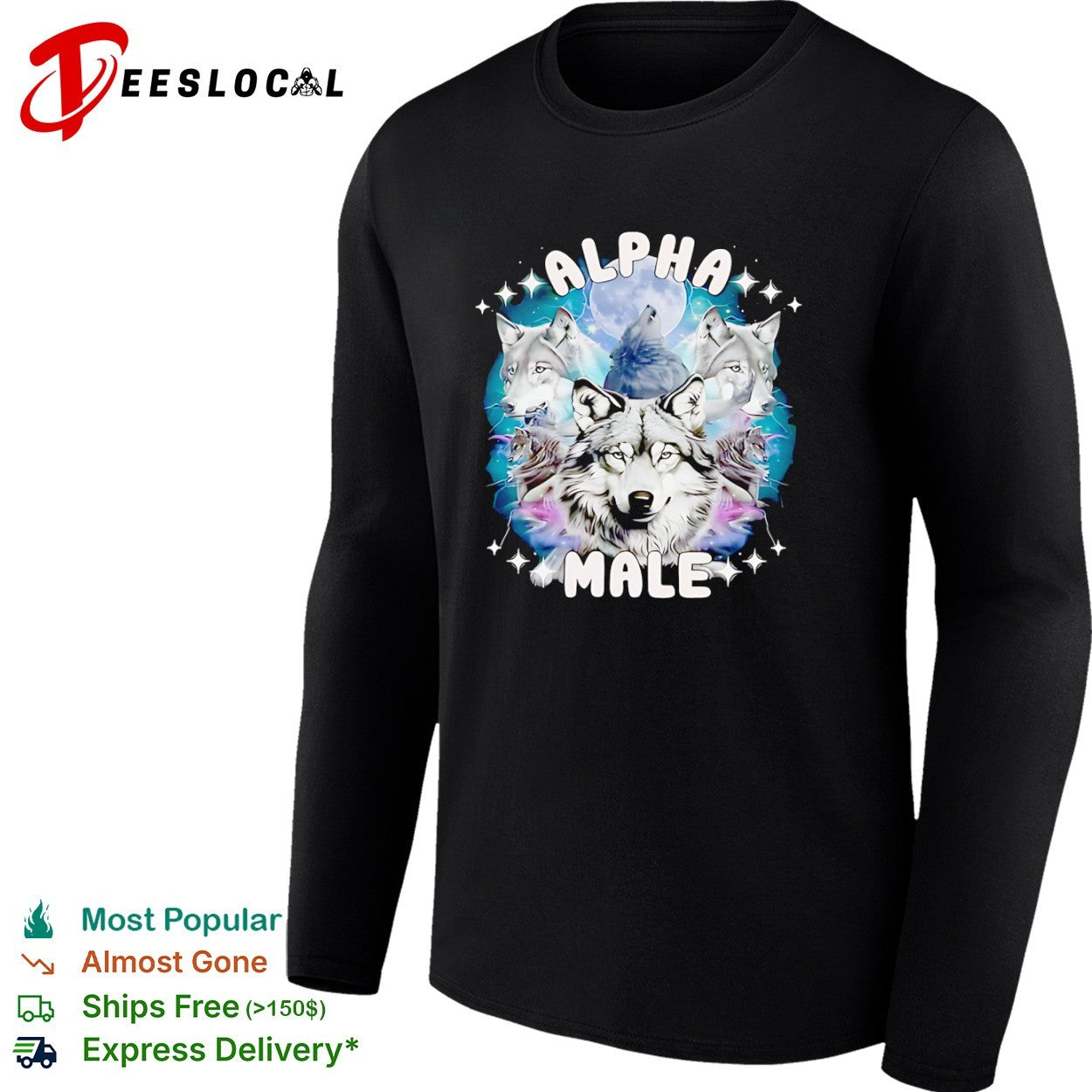 Alpha Male Wolf Moon Celestial Howling Pack shirt