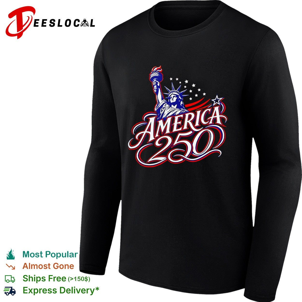 America 250 Statue of Liberty Torch Stars Stripes Red White and Blue Patriot shirt