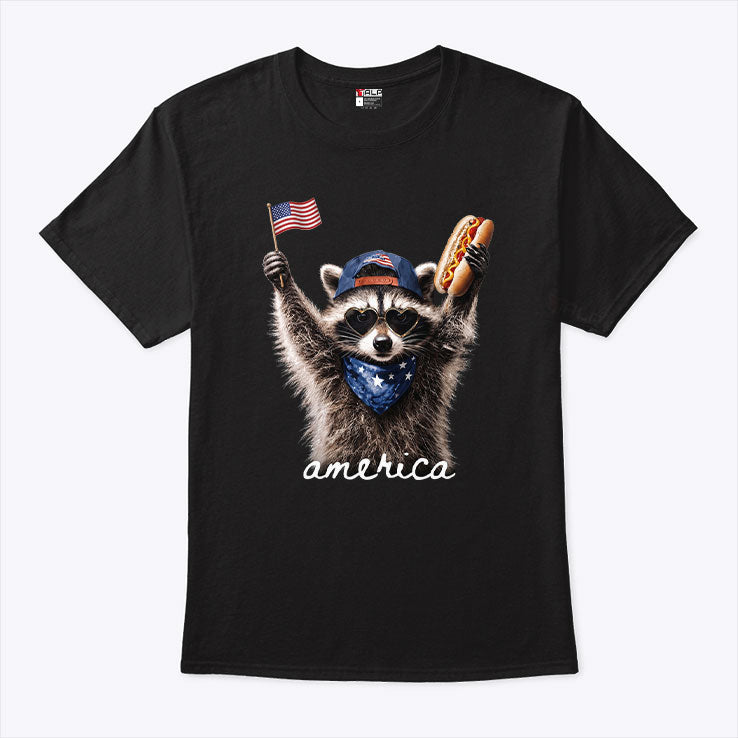 America Raccoon Hot Dog 4th Of July T Shirt