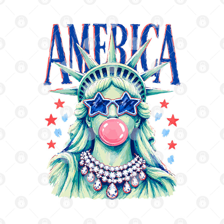 America Statue Of Liberty Blowing Bubble Gum 4th Of July Shirt