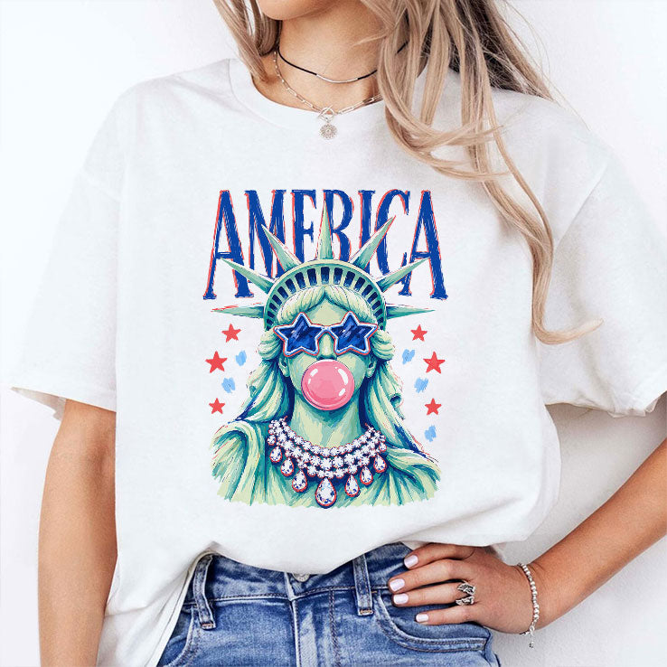 America Statue Of Liberty Blowing Bubble Gum 4th Of July Shirt