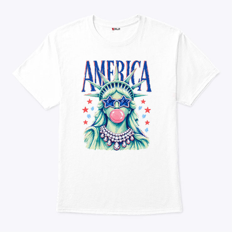 America Statue Of Liberty Blowing Bubble Gum 4th Of July Shirt