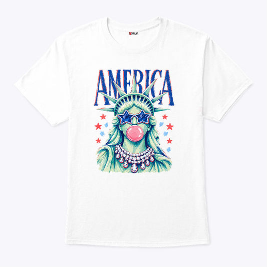 America Statue Of Liberty Blowing Bubble Gum 4th Of July Shirt