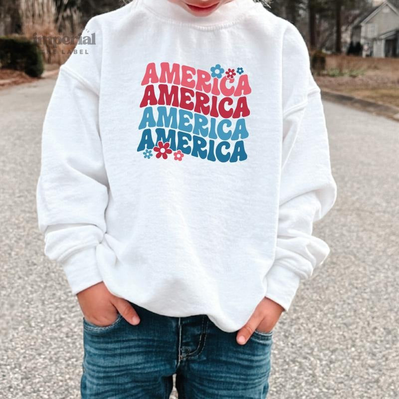 America Youth Sweatshirt and Kid's Comfort Colors T-Shirt, Patriotic Youth Crewneck, 4th of July Kids Pullover, Cozy USA Sweatshirt, Youth Sweatshirtstyle{n002}2