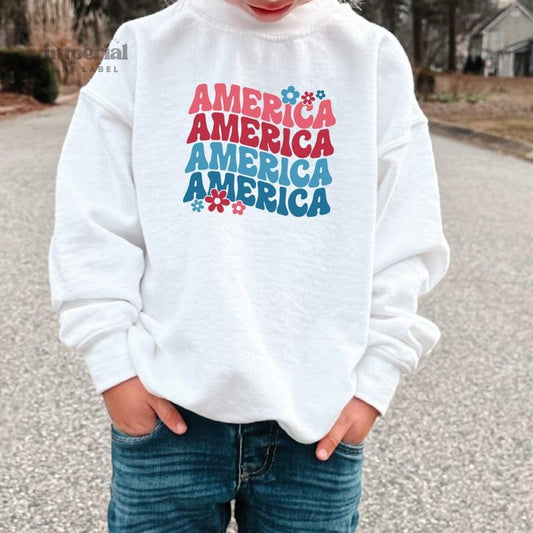 America Youth Sweatshirt and Kid's Comfort Colors T-Shirt, Patriotic Youth Crewneck, 4th of July Kids Pullover, Cozy USA Sweatshirt, Youth Sweatshirtstyle{n002}2