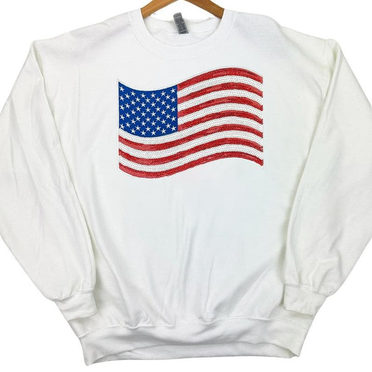 American Flag Sequin Patch Sweatshirt -- WHITE