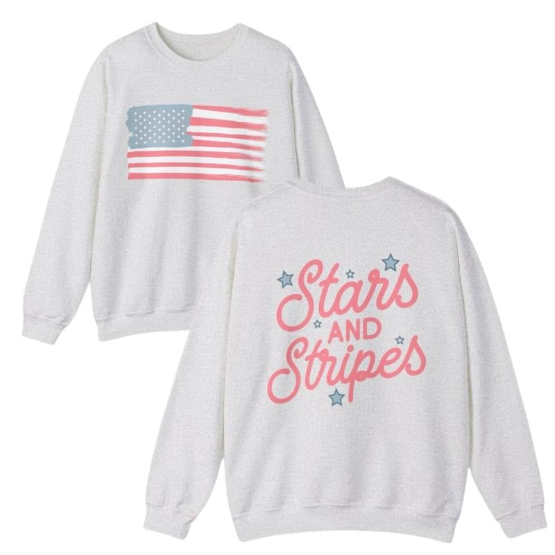 American Flag Sweatshirt, Stars and Stripes Shirt, 4th of July T-Shirt, Patriotic Crewneck, Women's Trendy Hoodie, Summer USA