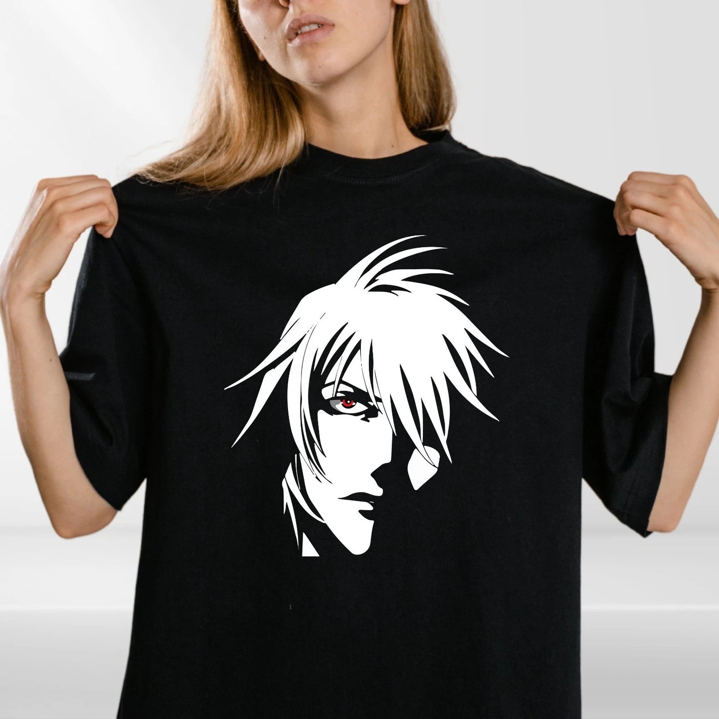 Anime Face T-Shirt | Cool Manga Style Tee with Red Eye Graphic Japanese Otaku