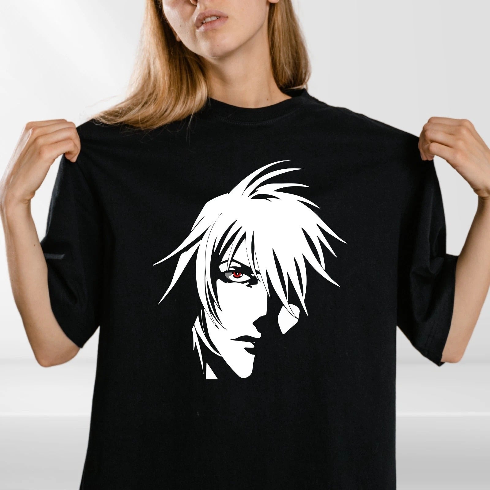 Anime Face T-Shirt | Cool Manga Style Tee with Red Eye Graphic Japanese Otaku