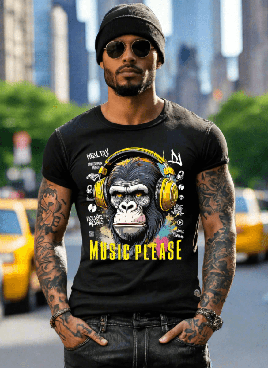 Ape Music Please Art T-Shirts | GM Trademark - clothing by TeeHivey.com (Image 1)