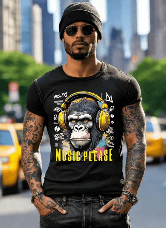 Ape Music Please Art T-Shirts | GM Trademark - clothing by TeeHivey.com (Image 1)