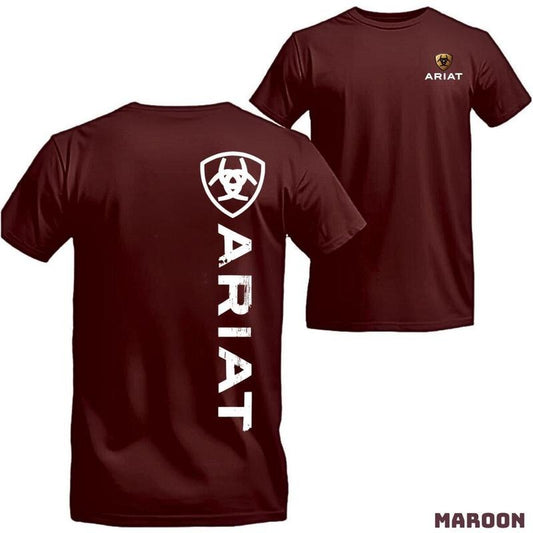 Ariat T-Shirt - Simple design featuring Ariat logo on the chest and sleeve, perfect for everyday or outdoor activities. Menswear Top Tshirt Crewneck Casual